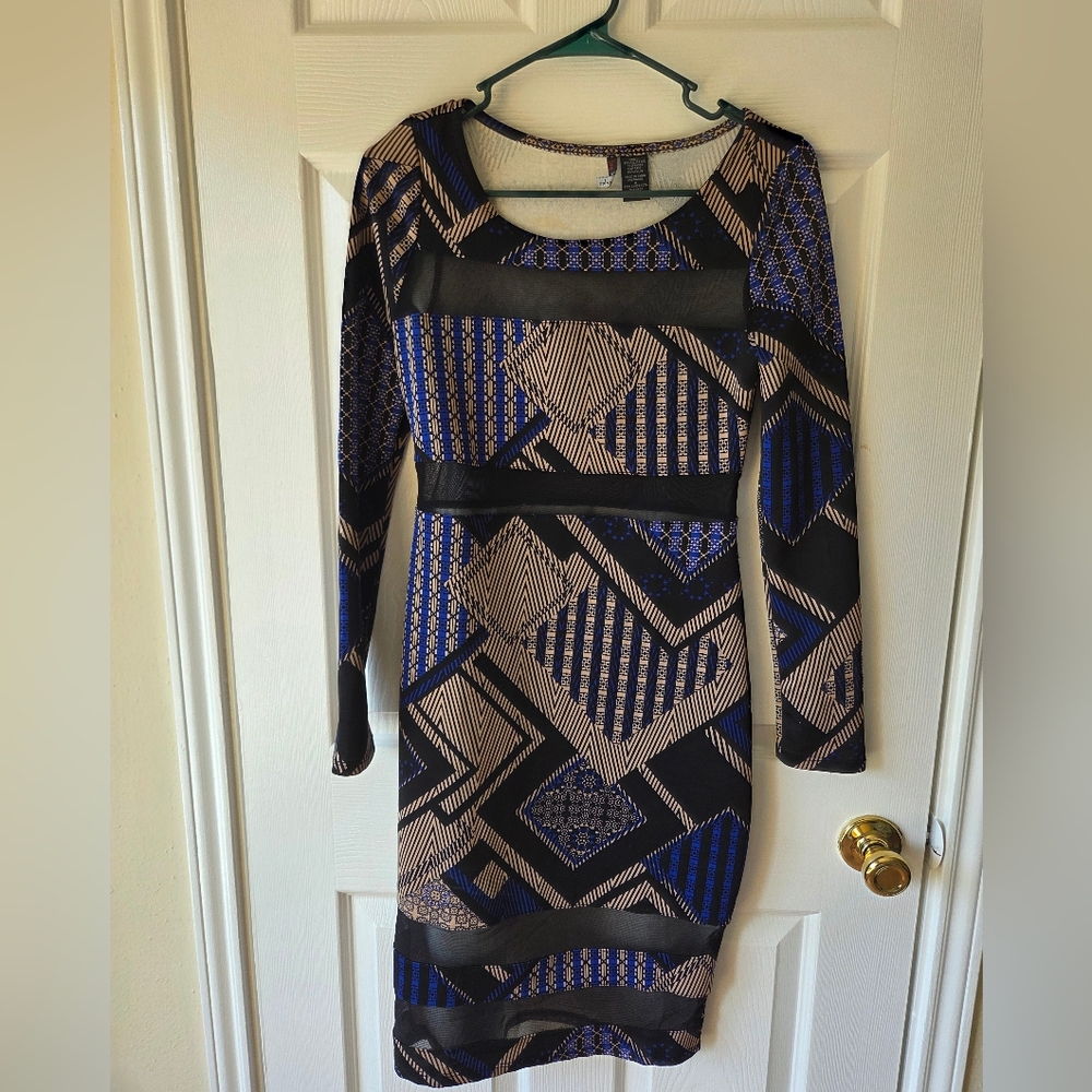 Fire Los Angeles Bodycon Midi Dress Size S Sheer Waist and Upper Chest